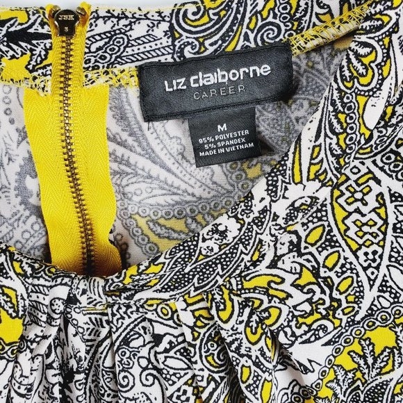 Liz Claiborne Career Short Cap Sleeved Top Yellow Black White Sz M - Picture 10 of 10